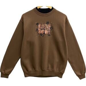 Vintage Top Stitch Day Breeze Sweatshirt Crewneck Embroidered Jeweled Brown PM